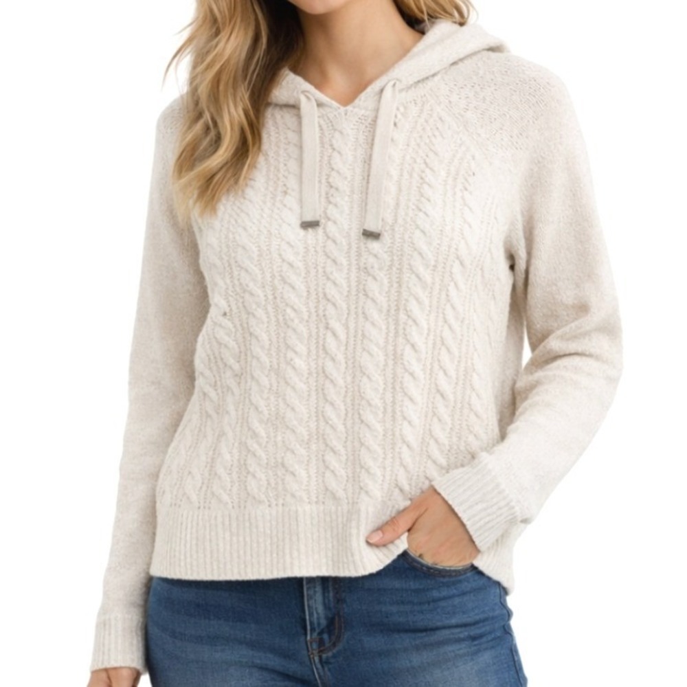 Cupcakes and Cashmere Cream Cable Knit Hoodie Sweater‎ Womens M Raglan Sleeve